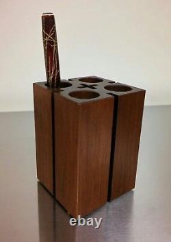Rare Scheibe MID Century Danish Modern Atomic Walnut Wood Pen And Pencil Holder