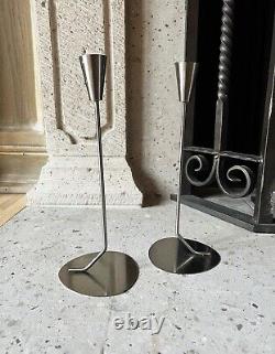 Set Of Danish Modern Mid Century Styled 10.5 Tapered Silver Candle Sticks