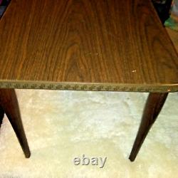 Set of 2 Mid Century Danish Modern Square Formica Woodgrain Stacking Nest Tables