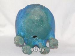 Unusual MID-CENTURY MODERN Blue Pottery Frog Figure, Danish Or Bitossi Signed