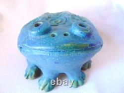 Unusual MID-CENTURY MODERN Blue Pottery Frog Figure, Danish Or Bitossi Signed