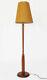 Vtg Rare Mid Century 60's Teak Floor Lamp Original Burlap Shade Mcm Danish Light