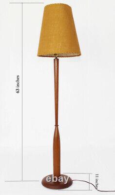VTG Rare Mid Century 60's Teak Floor Lamp Original Burlap Shade MCM Danish Light