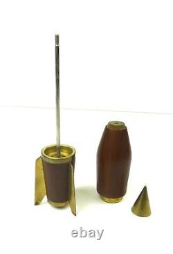 Very Rare MID Century Space Age 60s Danish Teak Brass Rocket Pepper MILL Grinder
