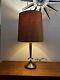 Vintage Danish Mid Century Modern Atomic Teak Wood Brass Table Lamp 60s