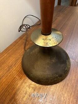 Vintage Danish Mid Century Modern Atomic Teak Wood Brass Table Lamp 60s