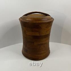 Vintage Danish Modern Mid Century Staved Teak Large Wooden Ice Bucket