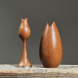 Vintage Mid Century Danish Hand Turned Vase and Candlestick Holder