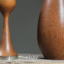 Vintage Mid Century Danish Hand Turned Vase and Candlestick Holder