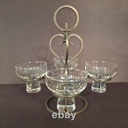 Vintage Mid Century Danish Heart Glass And Metal Candle Holder 1960s