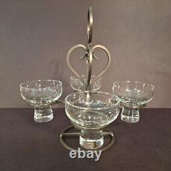 Vintage Mid Century Danish Heart Glass And Metal Candle Holder 1960s