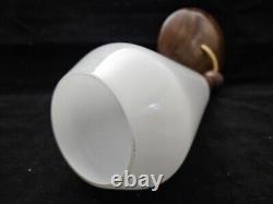 Vintage Mid Century Danish Modern Walnut And White Glass Pendant Light Fixture
