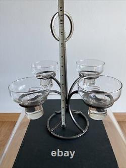 Vintage Mid Century Scandi Modern Danish Iron & Glass Candle Holder Candelabra