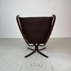Vintage Midcentury Danish Brown Leather Falcon Chair & Ottoman Sigurd Resell3887