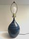 Vintage Midcentury Danish Modern Blue Art Pottery Drip Glazetable Lamp Nice