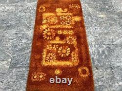 Vintage Scandinvian Mid Century Danish Bergoss Rya Rug Polish Rug 140 x 71 cm