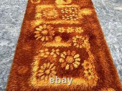 Vintage Scandinvian Mid Century Danish Bergoss Rya Rug Polish Rug 140 x 71 cm