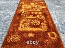 Vintage Scandinvian Mid Century Danish Bergoss Rya Rug Polish Rug 140 x 71 cm