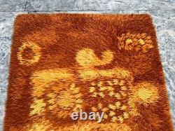 Vintage Scandinvian Mid Century Danish Bergoss Rya Rug Polish Rug 140 x 71 cm