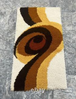 Vintage Scandinvian Mid Century Danish Rya Rug Polish Rug Shaggy Rug 113 x 63 cm