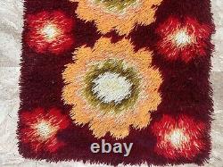 Vintage Scandinvian Mid Century Danish Rya Rug Polish Rug Shaggy Rug 118 x 60 cm