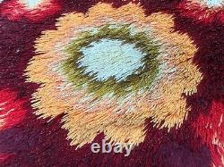 Vintage Scandinvian Mid Century Danish Rya Rug Polish Rug Shaggy Rug 118 x 60 cm