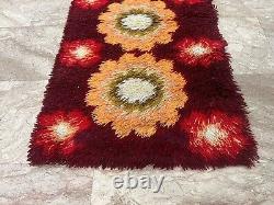 Vintage Scandinvian Mid Century Danish Rya Rug Polish Rug Shaggy Rug 118 x 60 cm