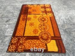 Vintage Scandinvian Mid Century Danish Rya Rug Polish Rug Shaggy Rug 155 x 93 cm