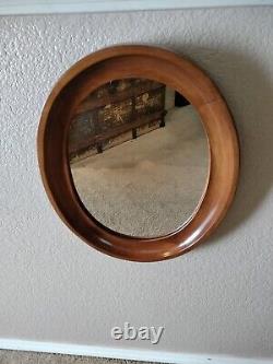Vintage Small Oval Danish Mid Century Modern Teak Wood Mirror