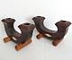 Vtg Retro Mid-century Modern Pair Danish Teak Wood Candle Holders Bone Inlay