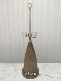 Vtg Unique Mid Century Modern Atomic Danish Unmarked Faux Wood Metal Table Lamp