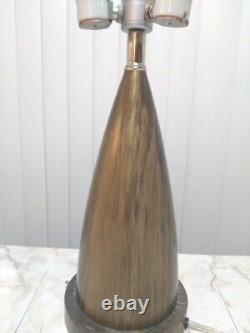 Vtg Unique Mid Century Modern Atomic Danish Unmarked Faux Wood Metal Table Lamp