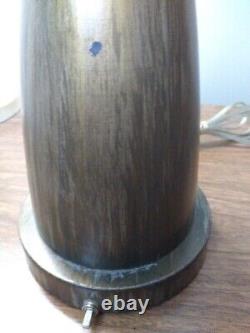 Vtg Unique Mid Century Modern Atomic Danish Unmarked Faux Wood Metal Table Lamp