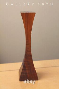 WOW! MID CENTURY DANISH MODERN MAHOGANY CANDLE HOLDER! VTG HANDCARVED WOOD 1960s